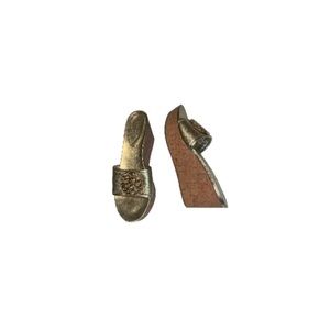 Coach “Judith” Gold Leather Cork Wedges - Women’s Size 7